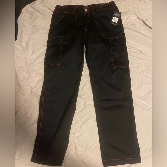 True Religion Jeans Cargo Pants Jet Black / TR-V Red Pockets Relaxed 108335 - Picture 1 of 3